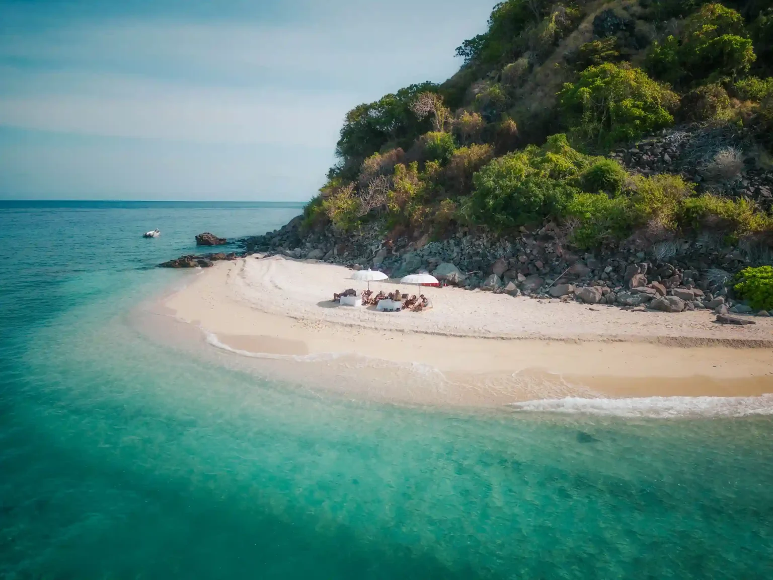 A beach dinner set up ashore